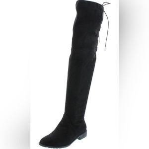 Black faux suede over the knee boot
